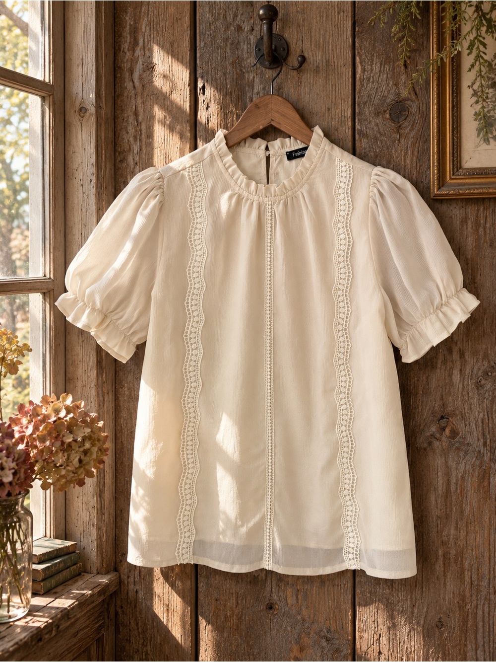 Ivory Edwardian Blouse S Lace Puff Sleeve Victorian Romantic Cottagecore